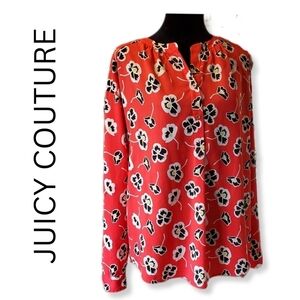 Juicy Couture Red Floral Long Sleeve Blouse Sz M